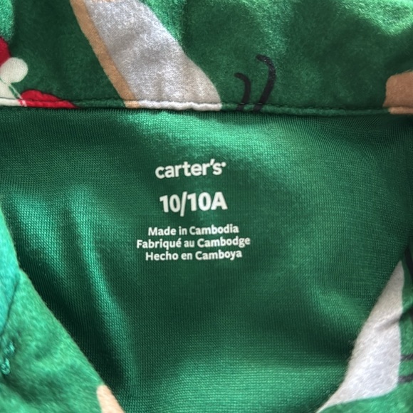 Carters Christmas PJ set. Santa and reindeer. Green and red. Size 10. Pajamas - Picture 7 of 8